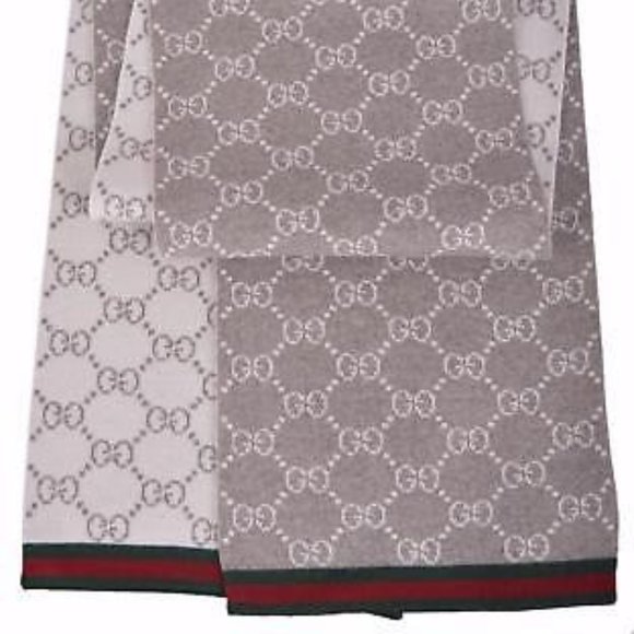 Gucci Taupe Reversible Wool Scarf with Red Green Trim - Picture 1 of 1